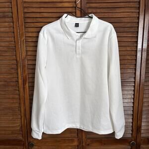 Manfinity Men's Golf Polo Shirt - White Long Sleeve 1/4 Button - Size Large